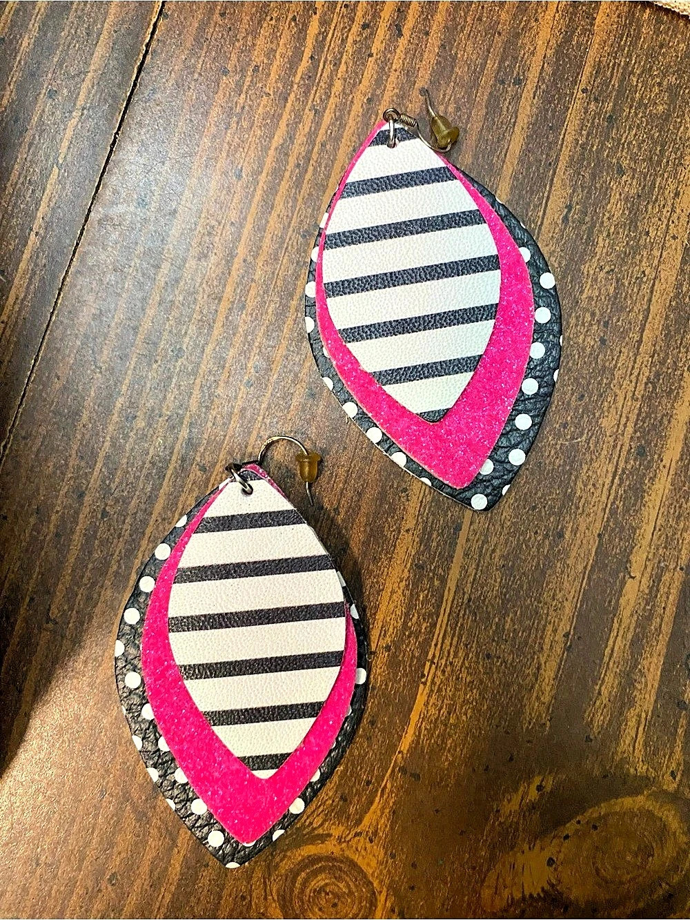 Striped Pink & Black Dangle Earrings
